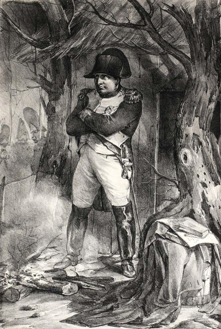 Nicolas Toussaint Charlet (French, 1792–1845) Lithograph Napoleon Bonaparte: Charlet, Nicolas Toussaint (French, 1792–1845) Lithograph, Napoleon au bivouac , ca. 1822 Napoleon Bonaparte, Portrait, arms crossed (atypical pose). Stands looking intently out into the distance, a