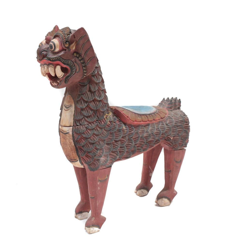 Large Balinese Kirin / Qilin / Gilen Figure, Bali, Indonesia, early 20th century: Large Balinese Kirin / Qilin / Gilen Figure, Bali, Indonesia, early 20th century Dragon-like figure with hooves. Jointed limbs and head. Polychrome pigments. 9Lbs Measurements: Approx. 23" height x 20