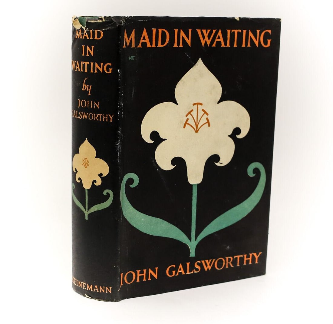 John Galsworthy 'Maid in Waiting'. William Heinemann, London, 1931. 1st Edition: Galsworthy, John 'Maid in Waiting'. William Heinemann, London, 1931. 1st Edition Hardback Book Green cloth boards w/ gold lettering and monogram. Dust Jacket. 349pp. Weight Approx. 1.25 pounds. Measur