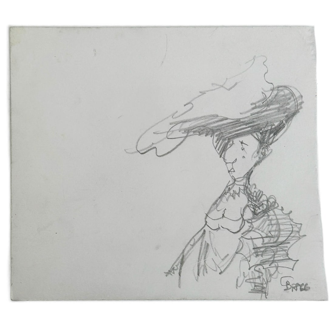 Charles Bragg Woman Fancy Hat Original Graphite Pencil Drawing on Paper Signed: Charles Bragg (American, 1931-2017) "Woman, Fancy Hat" Original Graphite Pencil Drawing on Paper. Depicts a figure of a woman, artist signed to the lower right side. Unmatted and unframed. Attached ha