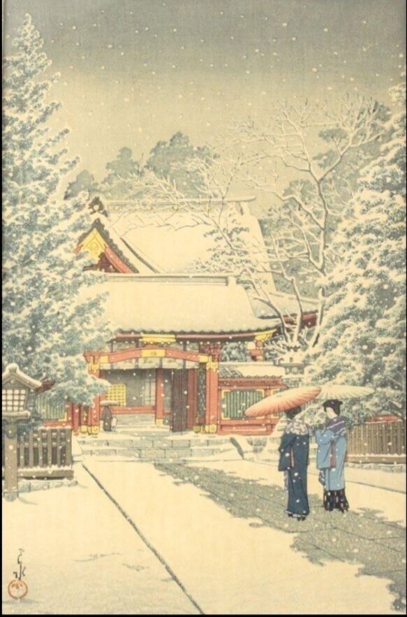 Kawase Hasui Woodblock Print Snow at Hie Shrine (1 of 3)
