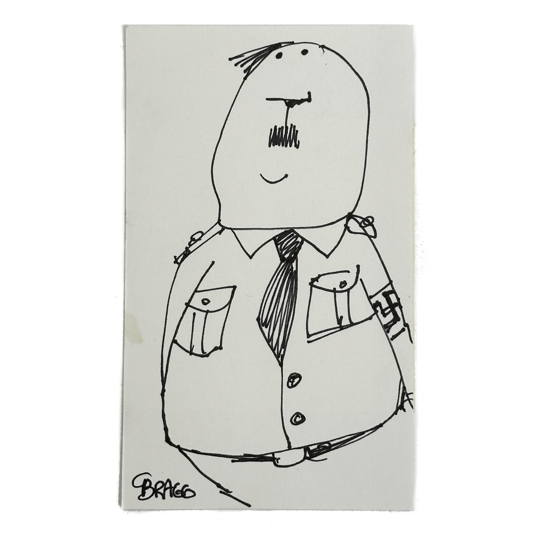 Charles Bragg Hitler in Uniform Pen Ink Drawing on Paper Signed (1 of 4)