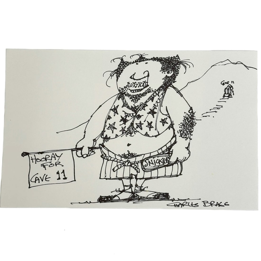 Charles Bragg Hooray for Cave 11 Pen Ink Drawing on Paper Signed (1 of 5)