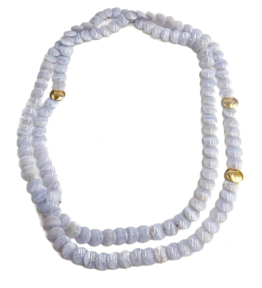 18k Yellow Gold and Blue Lace Agate Round Disc Necklace (1 of 6)
