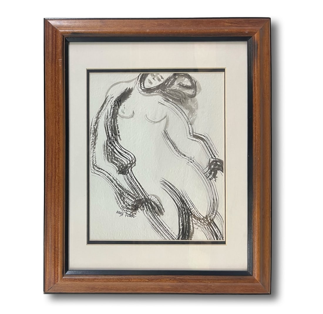 Anya Fisher (1905 - 1992) Pen and Ink drawing on paper nude figure signed (1 of 7)