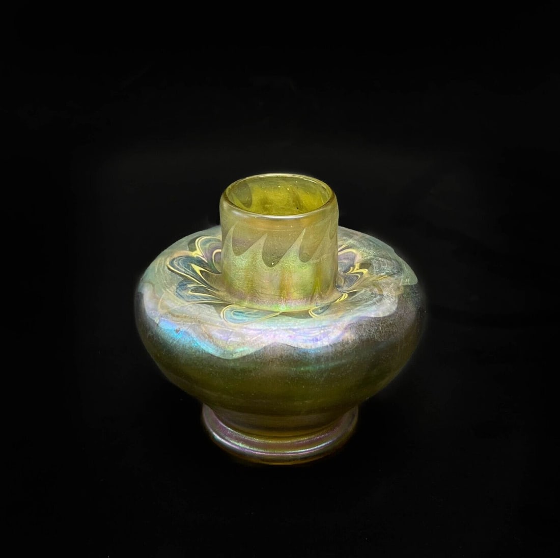 LCT Tiffany Gold Favrile Art Glass Miniature Vase, Pulled Designs #A2981, c1895 (1 of 9)