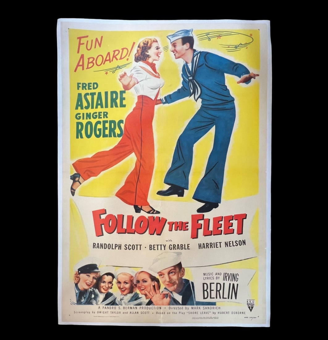 Vintage Movie Poster Fred Astaire Ginger Rogers Follow the Fleet one sheet linen (1 of 13)