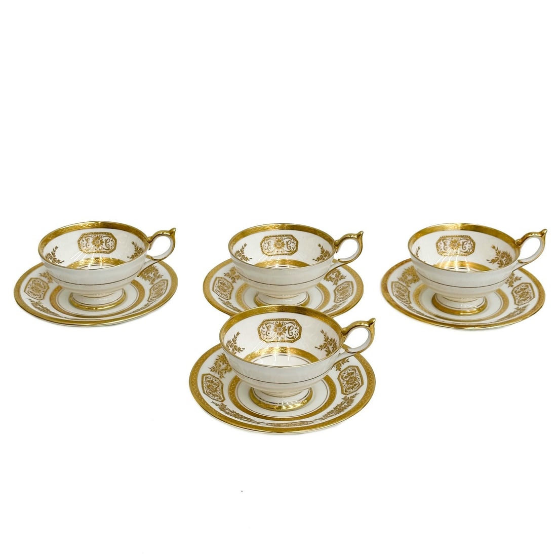 4 Aynsley England Porcelain Tea Cup & Saucers Engagement 8220 Monogrammed c1940 (1 of 9)