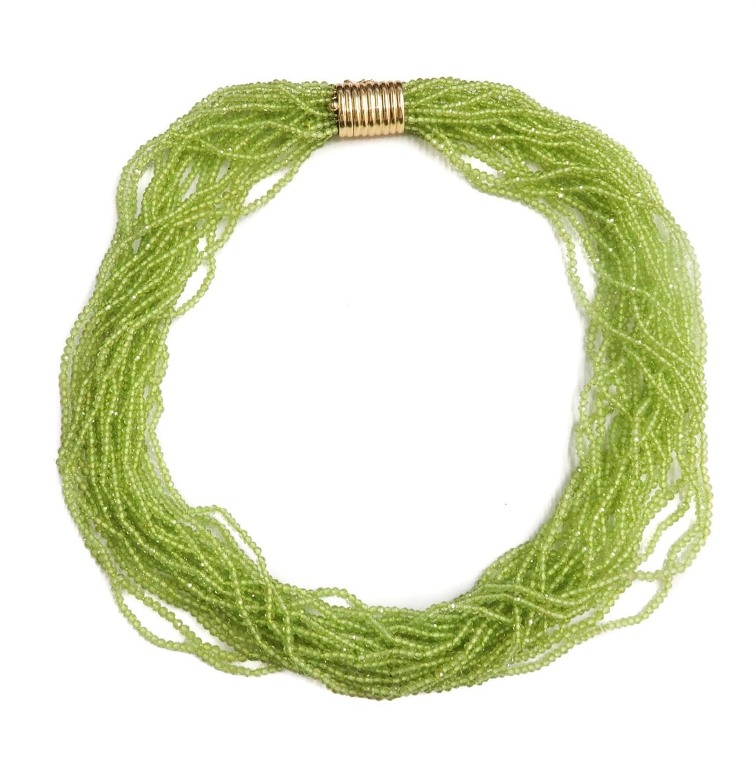 18k Yellow Gold and Multi-Strand Faceted Green Peridot Torsade Necklace (1 of 9)