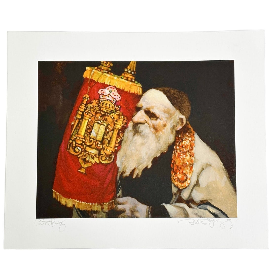 Charles Bragg Rabbi with Torah Large Handwritten Artist Proof Print on Paper (1 of 6)