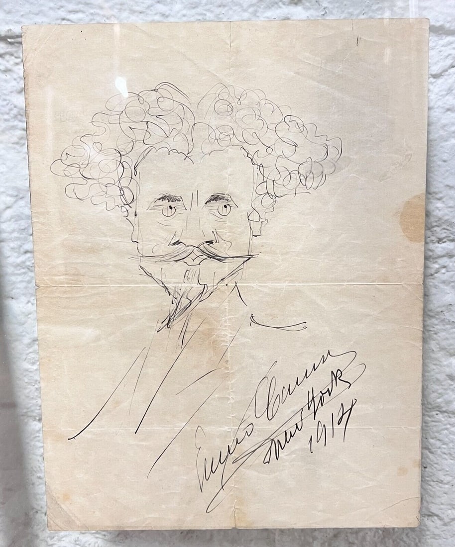 Enrico Caruso Signed Pen and ink caricature Drawing of sculptor C.S. Pietro 1914 (1 of 5)