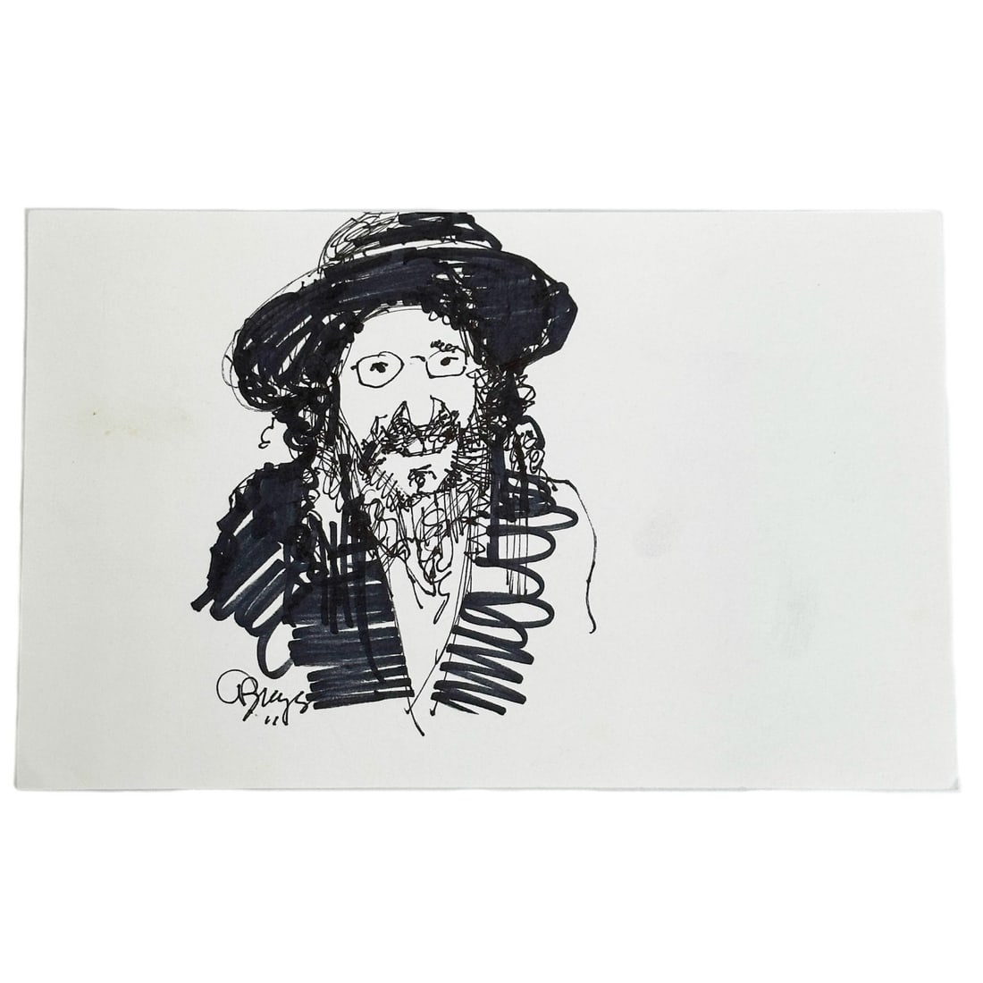 Charles Bragg Smiling Rabbi Portrait Original Ink on Paper Drawing Signed (1 of 6)