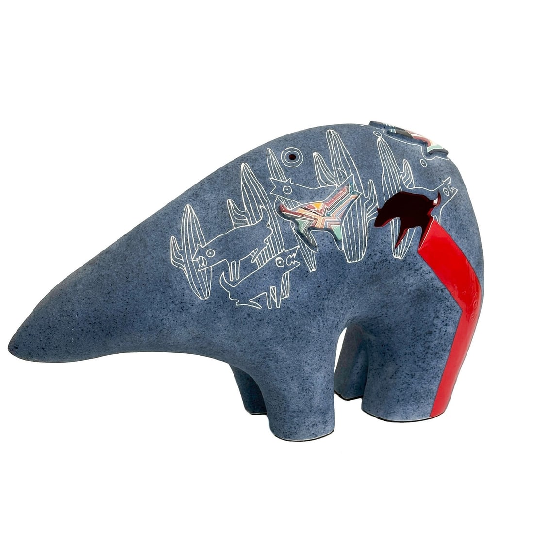Gene & Rebecca Tobey Partial Glazed Blue Ceramic Bear Sculpture Signed 87 (1 of 11)