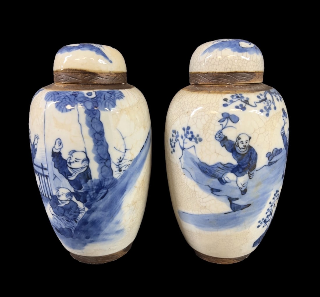 Pair of Chinese Blue and White Porcelain Ginger Jars (1 of 6)