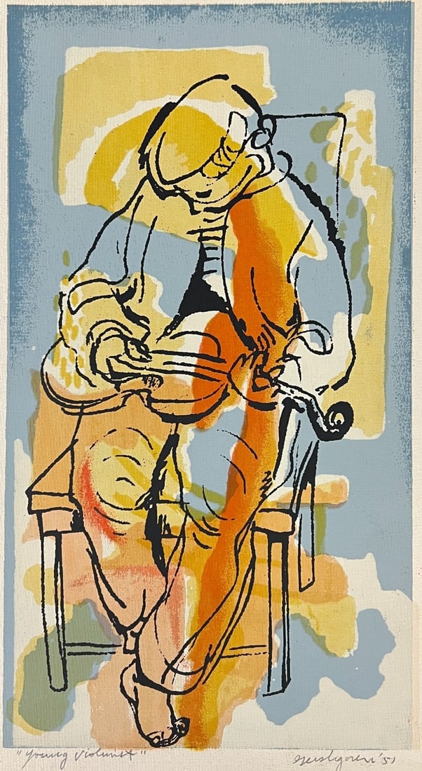 Milton Gershgoren Serigraph print Young Violinist 1951 (1 of 6)