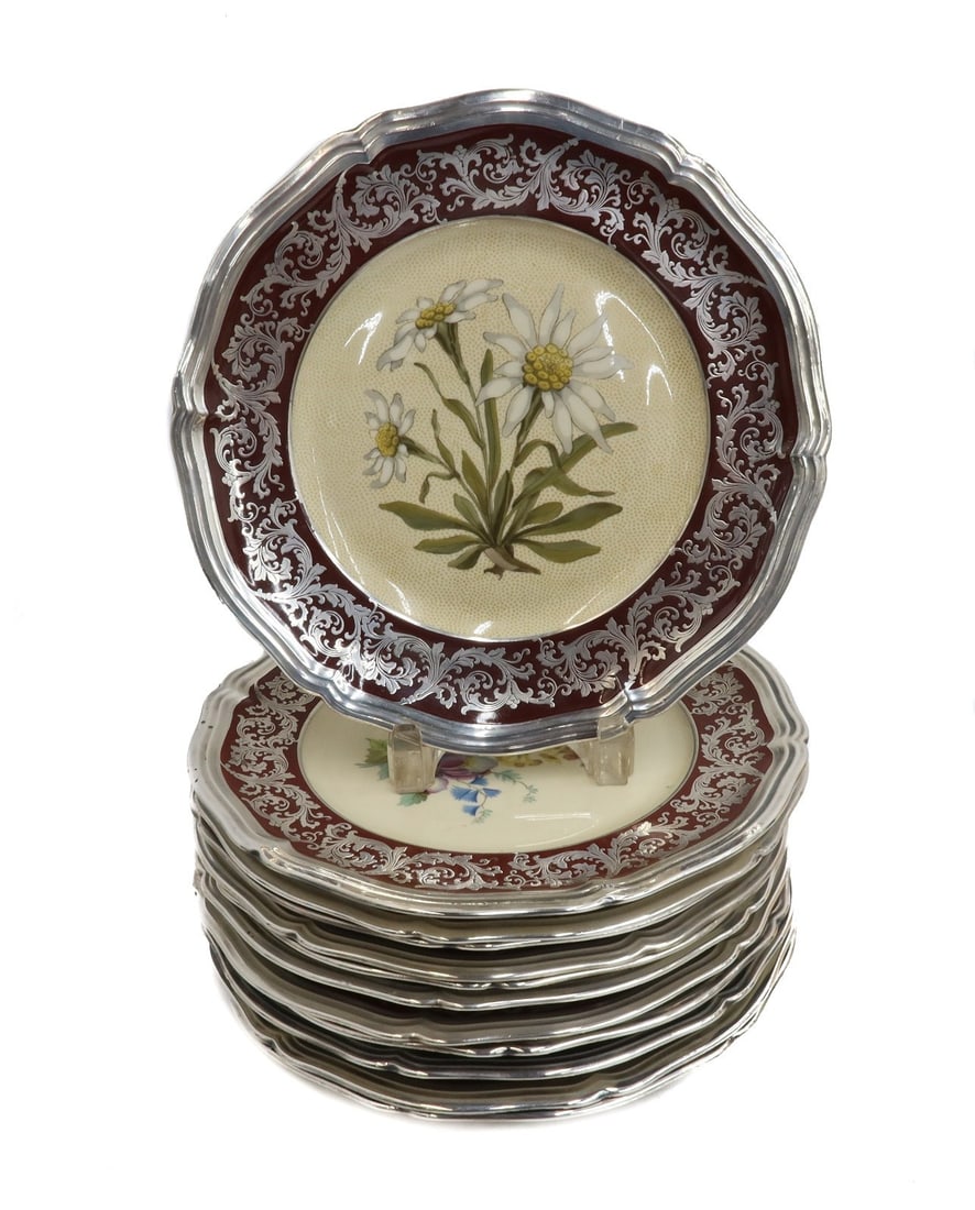 12 Rosenthal Selb Germany Chippendale Silver Overlay Dinner Plates c1940 (1 of 17)