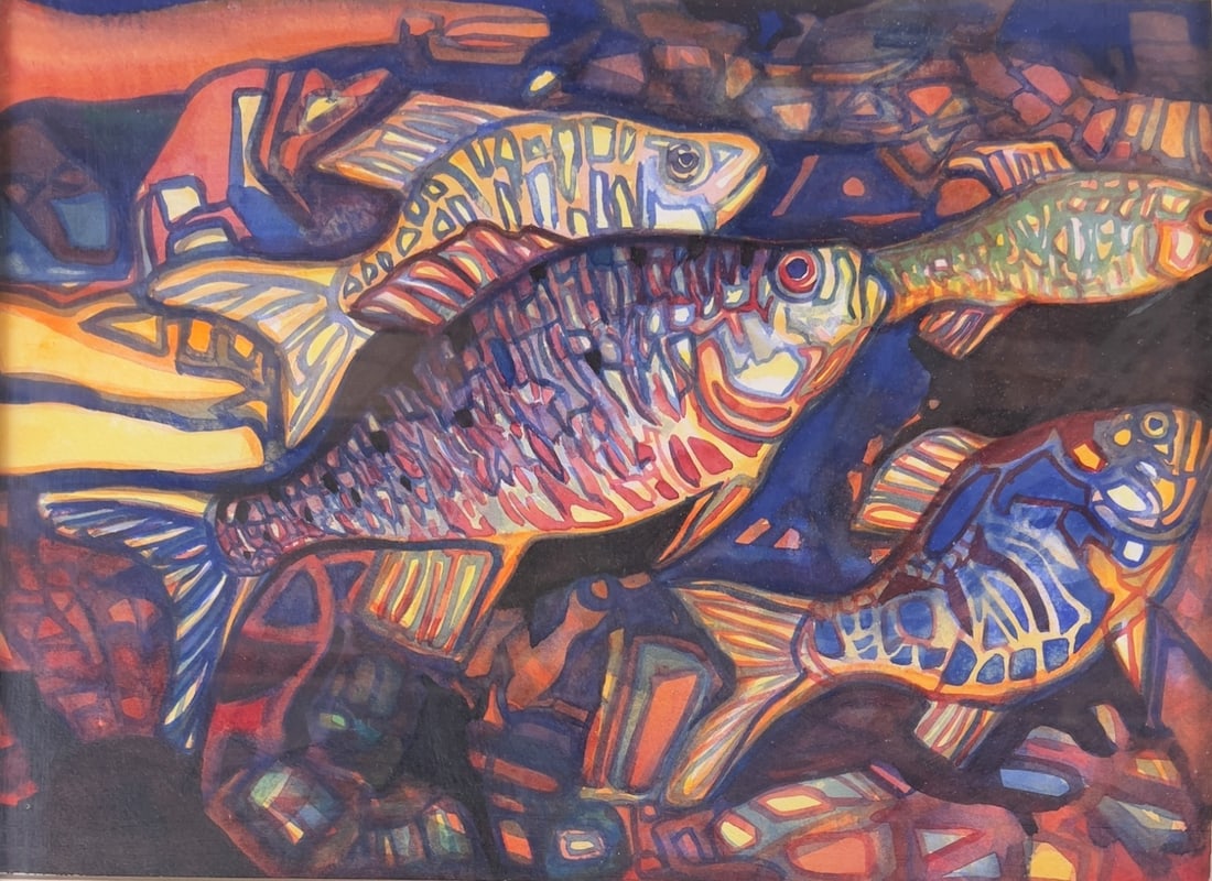 Vintage Watercolor painting of colorful fish (1 of 4)