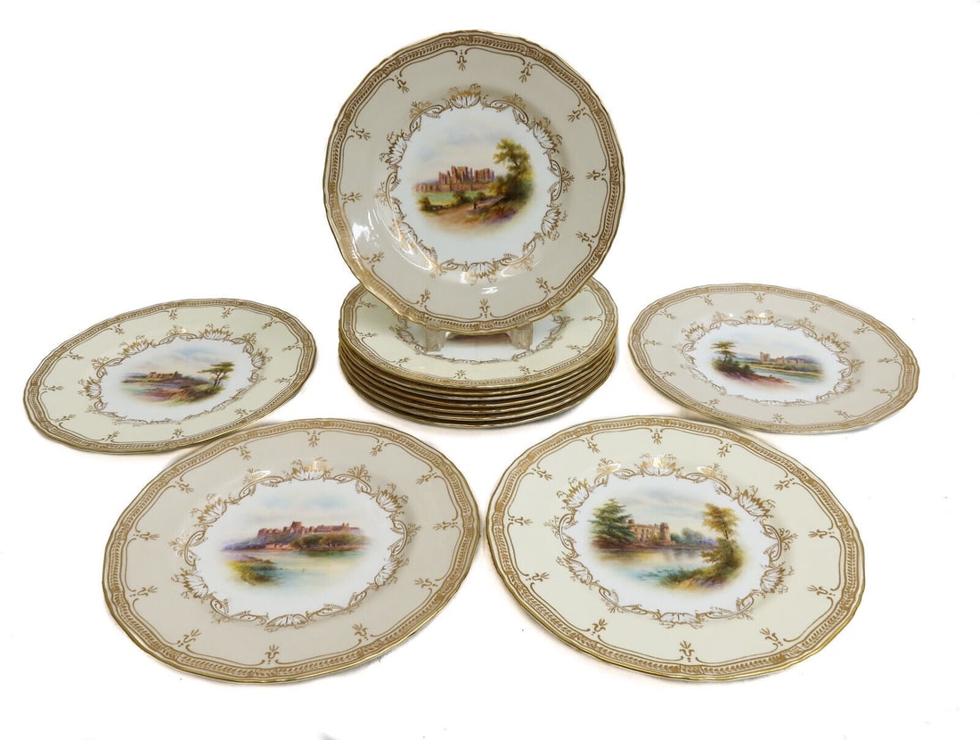 12 Royal Worcester England Hand Painted Porcelain British Castle Cabinet Plates (1 of 16)