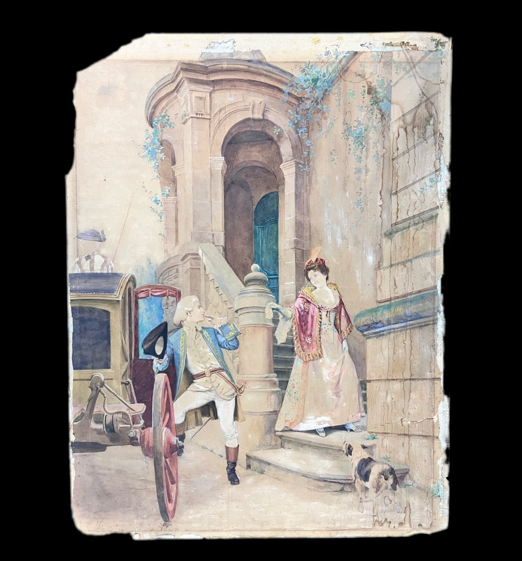 Jules Giradet Watercolor painting Gentleman and Lady c1900 (1 of 8)