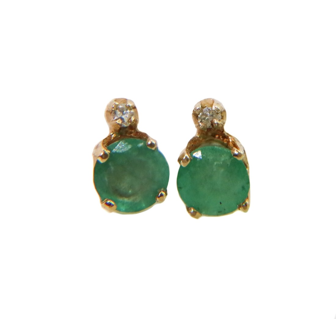 14k Yellow Gold and Chrysoprase and Diamond Stud Earrings (1 of 9)