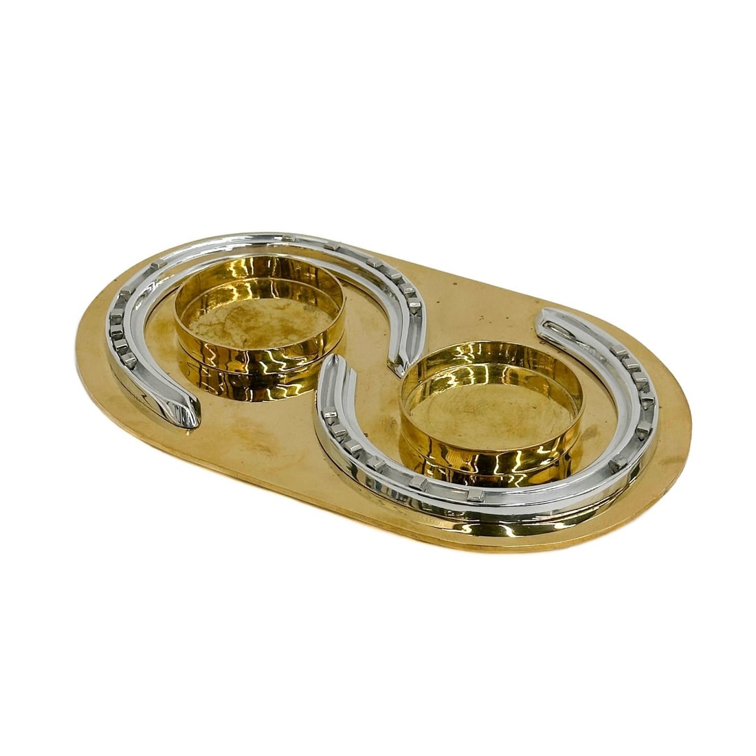 Hermes Paris France Gilt Metal Silverplate Horseshoe Double Coaster (1 of 6)