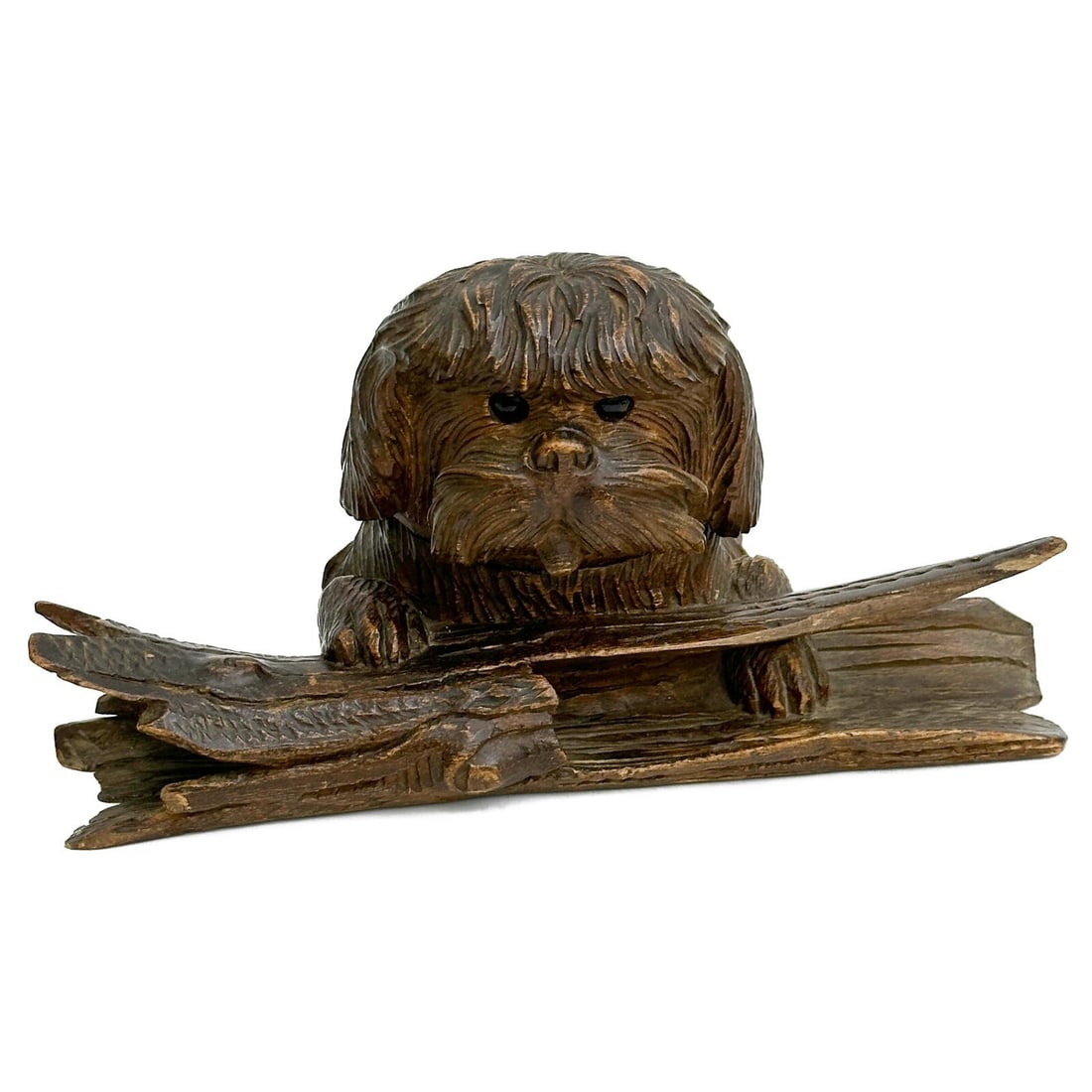 Black Forest Carved Wood Figural Dog Head Inkwell early 20th cen (1 of 6)