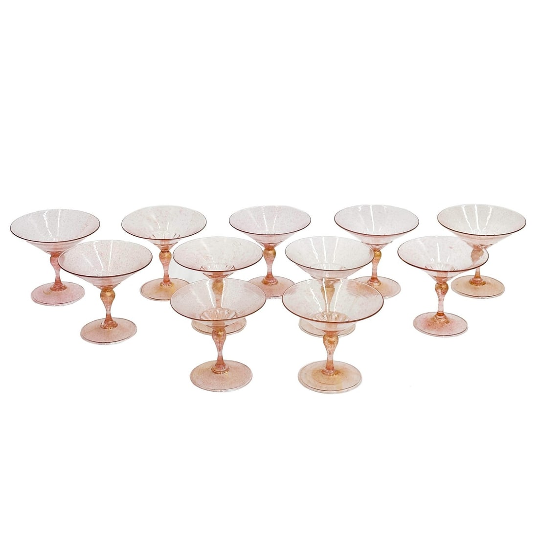 11 Salviati Venetian Art Glass Pink and Gold Flecked Champagne Saucers (1 of 5)