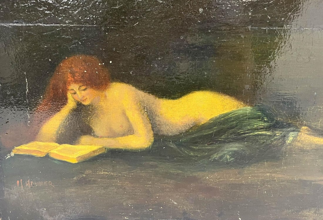 Oil on Board Painting "La Liseuse", Attr. Jean Jacques Henner Signed (1 of 6)