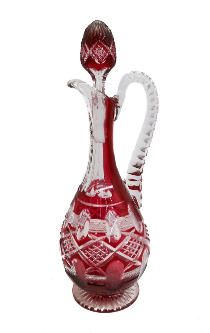 Attributed to Val St Lambert Cranberry Cut to Clear Glass Decanter (1 of 9)