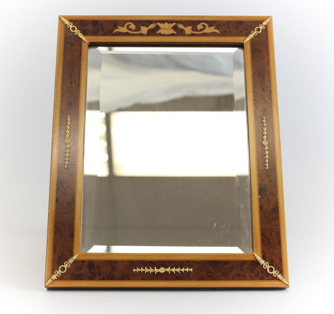 Selli G Gabriello Florence Marquetry Frame Tabletop Mirror Gilt Sterling Silver (1 of 4)