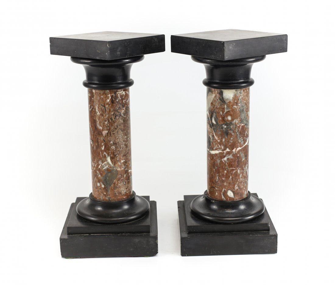 Pair Continental Marble & Black Onyx Tabletop Miniature Pedestals 19th century (1 of 2)