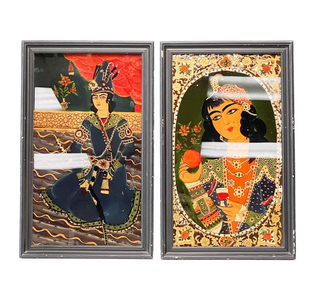 Mohammad Ben Gheidari Pair of Persian Reverse Painted Glass Paintings (1 of 6)