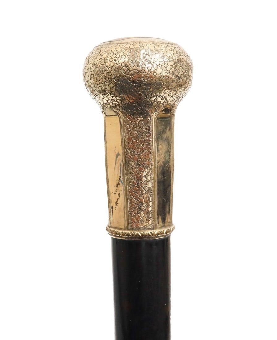 Gold Plated or Gold Filled and Ebony Wood Shaft Knob Cane 19th Century (1 of 7)
