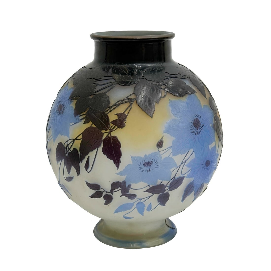 Emile Galle France Acid Etched Art Glass Clematis Vase Lamp Base 19th cen (1 of 14)