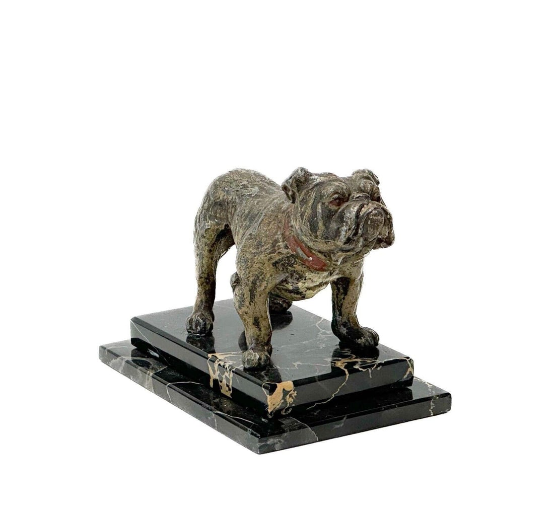 Continental Cold Painted Metal Bull Dog Sculpture on a Marble Base (1 of 7)