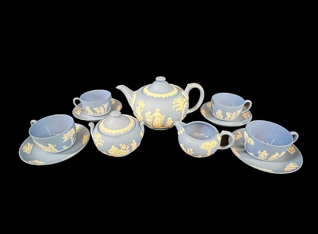 Wedgwood Jasperware Light Blue / Lavender Tea Service Teapot Sugar Creamer Cups (1 of 20)