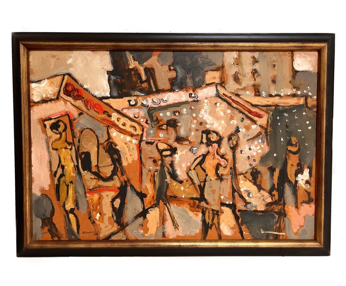 Sterling Boyd Strauser Modernist Oil painting Times Square New York 1960 (1 of 9)