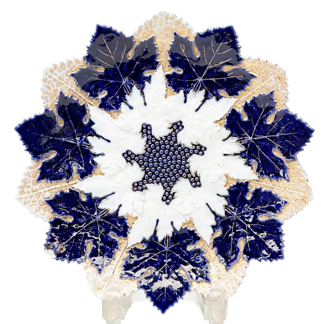 Meissen Germany Gilt & Blue Snowflake Leaf Form Serving Plate early 20th cen (1 of 6)