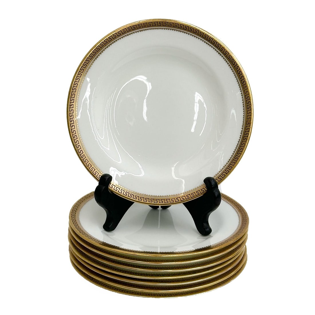 8 Cauldon England Gilt Porcelain Bread Plates Greek Key c1900 (1 of 5)