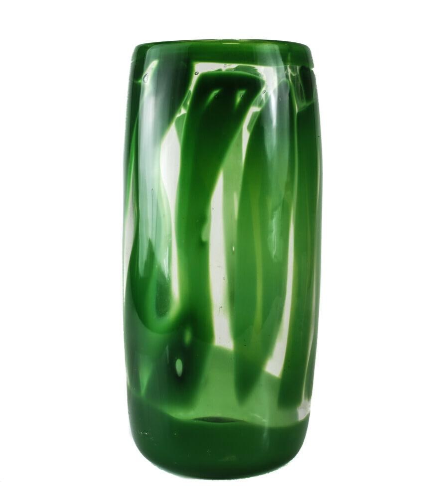 American Art Glass Clear and Green 10.5" Tall Vase: A charming American clear and green art glass vase. Weight: Approx. 2.5 lbs Measurements: Approx. 5.25" diameter x 10.6" height Condition: Very good condition. Light shelf-wear to the underside. Domes