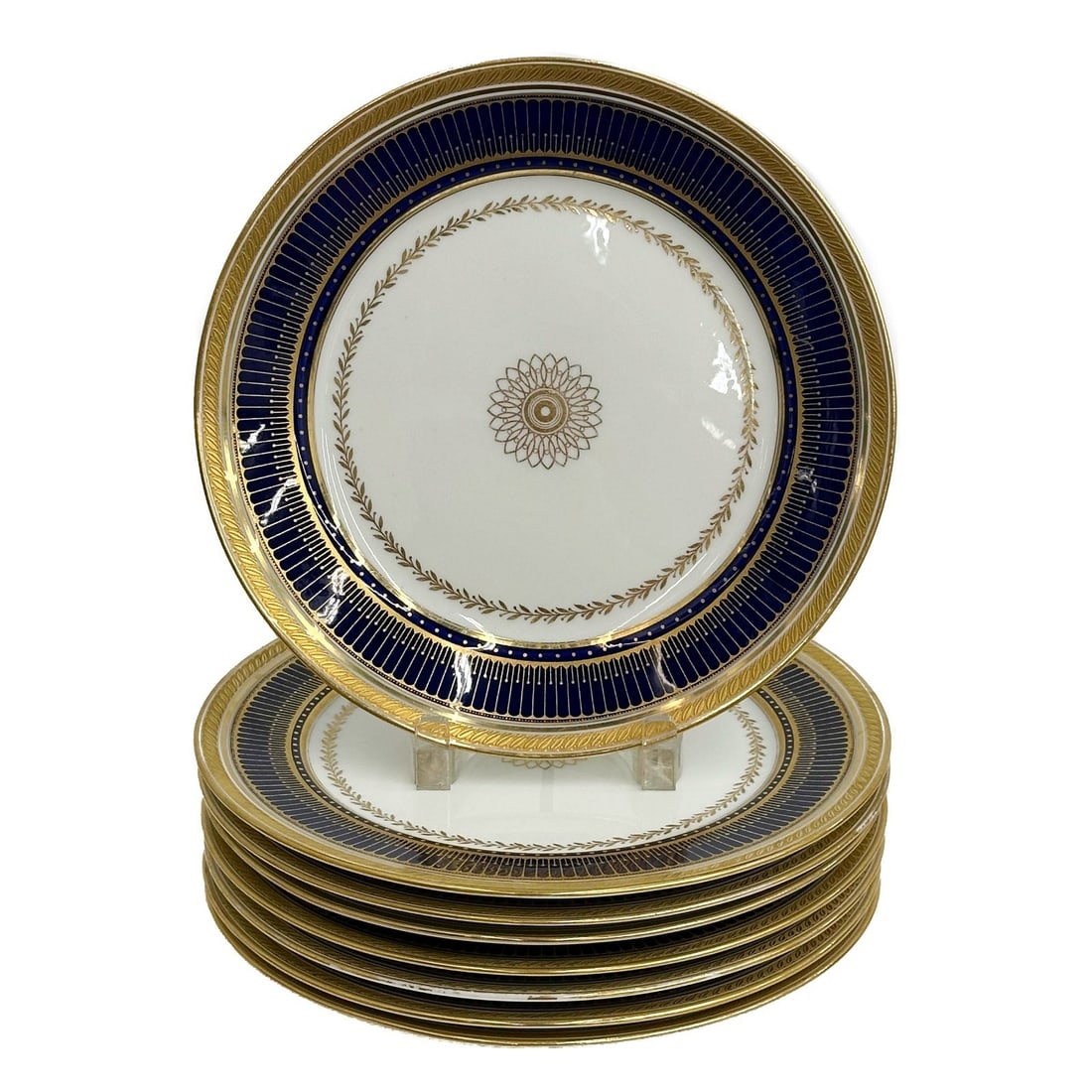 8 Cauldon England Gilt Porcelain Cobalt Blue Dinner Plates H1438 (1 of 8)