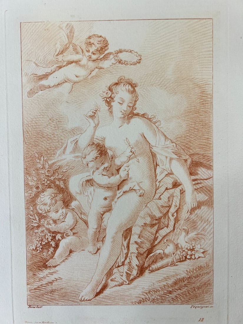 Auguste Pequegnot After Francois Boucher sanguine etching Venus with Putti c1862 (1 of 7)