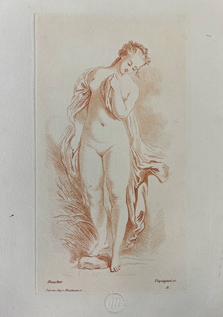 Auguste Pequegnot After Francois Boucher sanguine etching Nude figure c1860 (1 of 7)