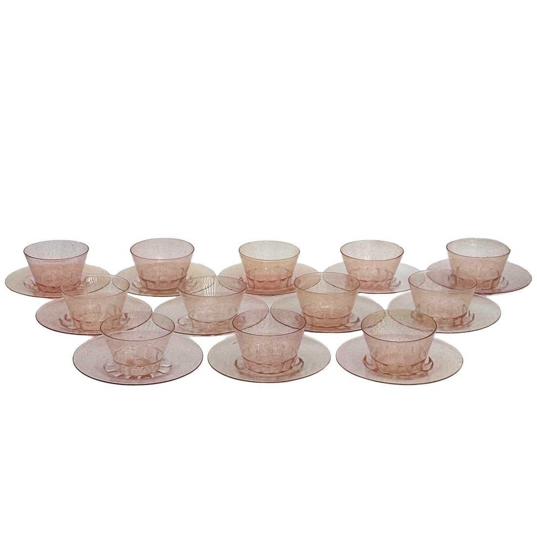 12 Salviati Venetian Art Glass Pink and Gold Flecked Bowls and Underplates (1 of 8)