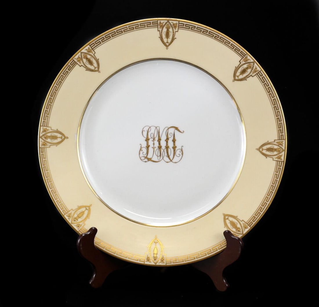 Dresden Germany Porcelain 14" Serving Dish, Gilt Greek Key Border Rim, c1915 (1 of 3)