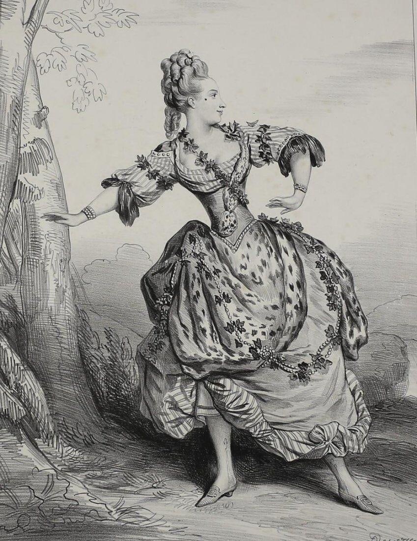 Achille Deveria (French 1800-1857) Lithograph Costume de Nymphe a L'Opera (1 of 3)