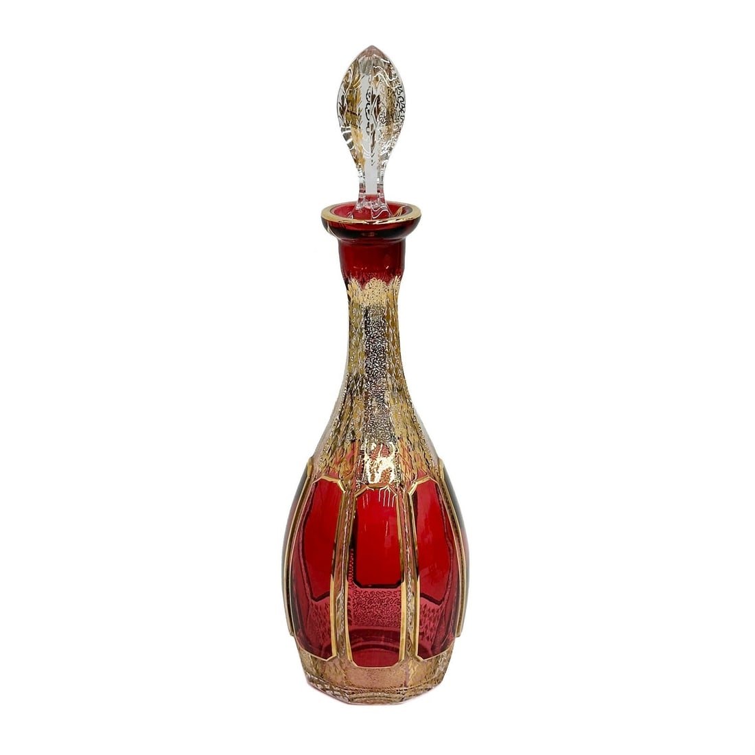 Moser Cranberry Red Glass Decanter Gilt Accents 20th cen (1 of 5)