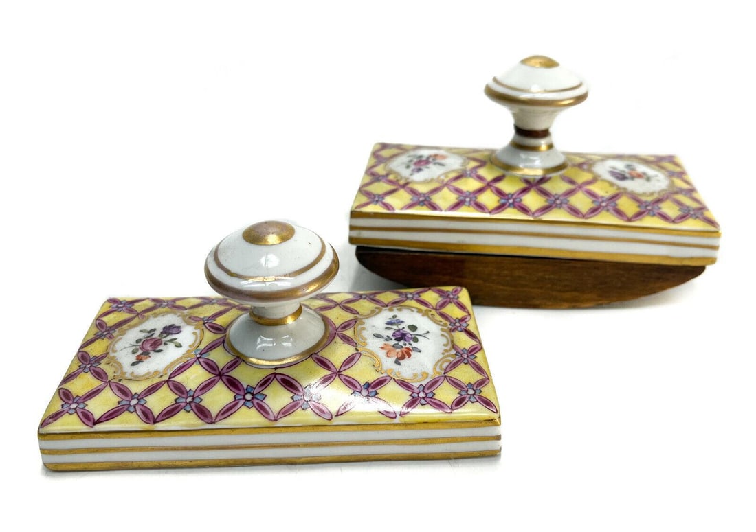 Dresden Germany Hand Painted Porcelain Ink Blotter & Paperweight, Early 20th C. (1 of 6)