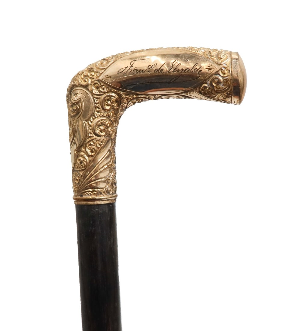 Gold Plated or Gold Filled and Ebony Wood Shaft Pistol Grip Cane 19th Century (1 of 10)