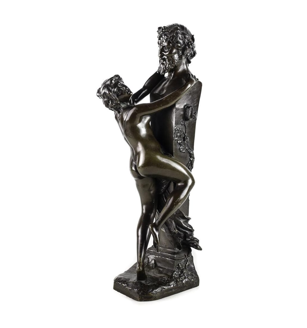 Clodion Claude French 1738-1814 Patinated Bronze Statue nude with Satyr bust (1 of 5)